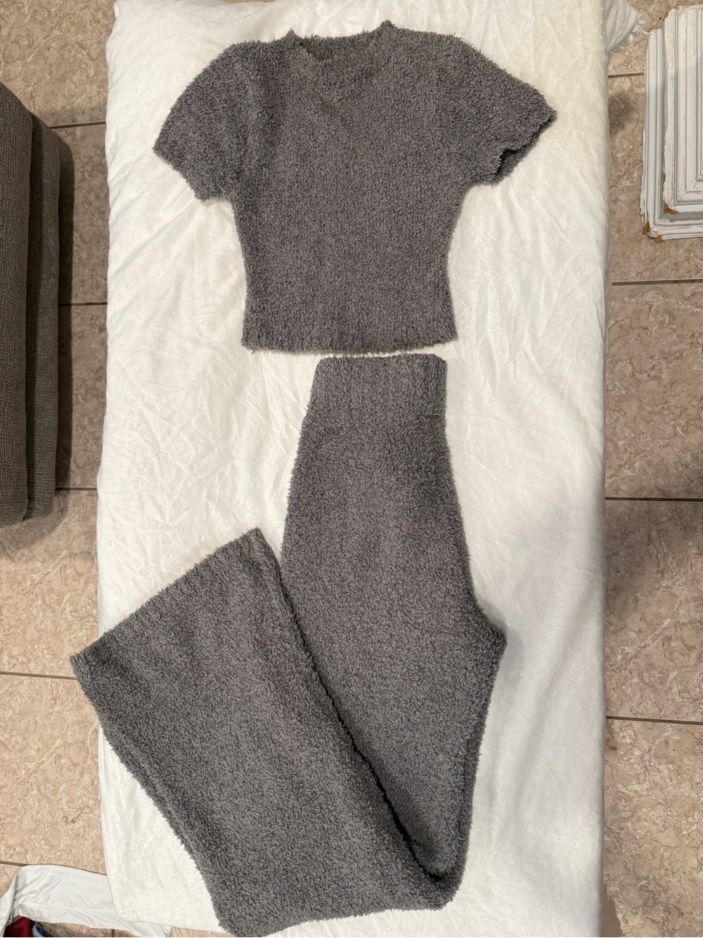 Skims Cozy Gray Plush Two-Piece Loungewear Set